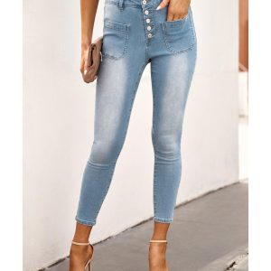 Azura Exchange Button Fly Skinny Jeans with Pockets