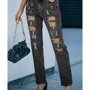 Azura Exchange Buttoned Pockets Distressed Jeans