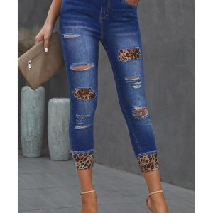 Azura Exchange Leopard Patches Distressed Skinny Jeans