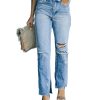 Azura Exchange Ripped High Waist Straight Leg Jeans with Side Splits – 10 US