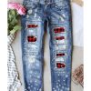 Azura Exchange Plaid Patch Snowflake Distressed Straight Jeans – M