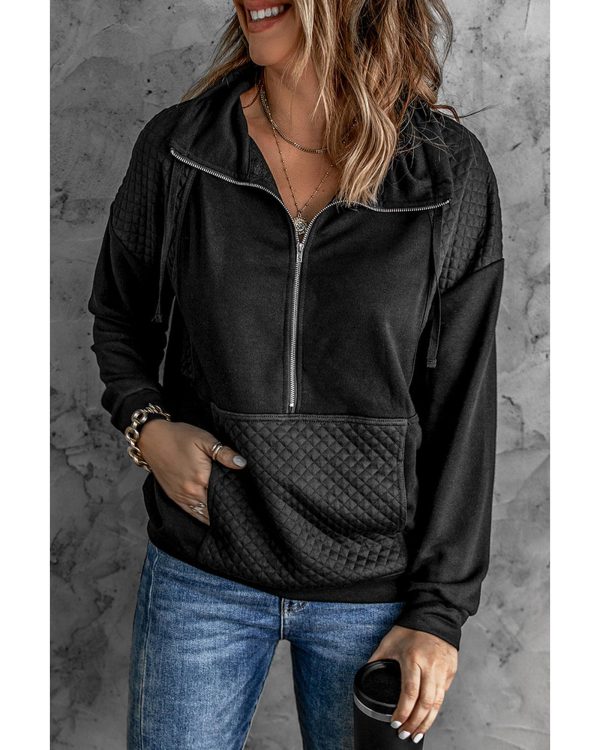 Azura Exchange Quilted Patch Half Zipper Sweatshirt – S