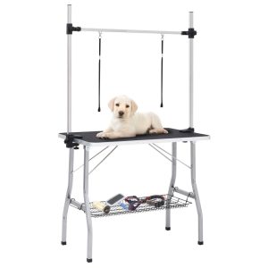 Adjustable Dog Grooming Table with 2 Loops and Basket – 90x60x76 cm