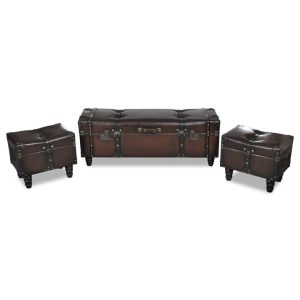 Storage Bench Set 3 pcs Brown