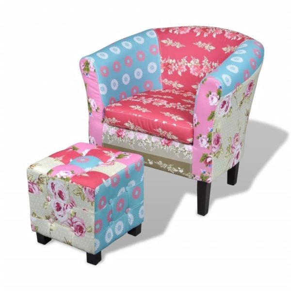 Armchair with Footstool Patchwork Design Fabric