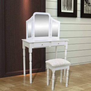 Dressing Table with 3-in-1 Mirror and Stool 2 Drawers White