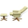 Armchair with Footrest Cream White Faux Leather