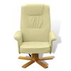 Armchair with Footrest Cream White Faux Leather