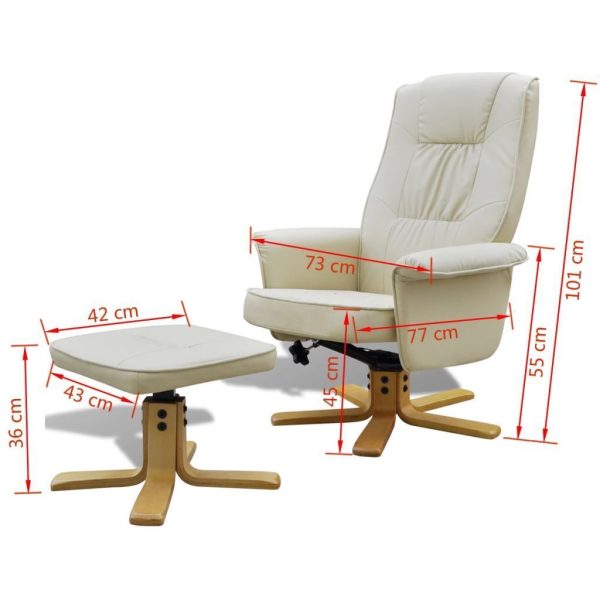 Armchair with Footrest Cream White Faux Leather