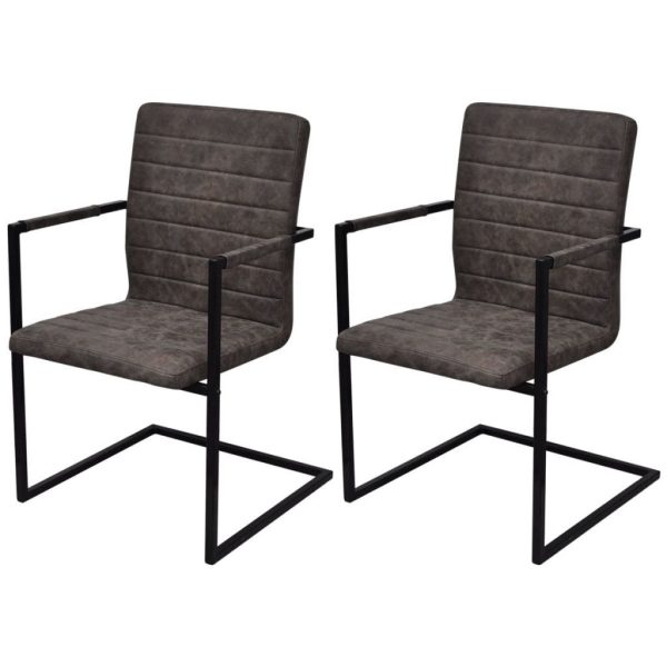 Cantilever Dining Chairs 2 pcs Brown Faux Leather