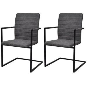 Cantilever Dining Chairs 2 pcs Grey Faux Leather