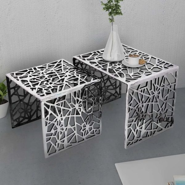 Humbug Two Piece Side Tables Square Aluminium Silver