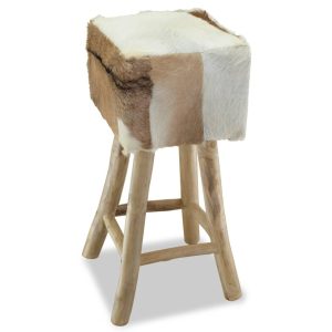 Bar Stool Real Leather and Solid Teak Wood