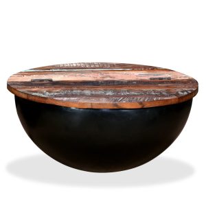 Coffee Table Solid Reclaimed Wood Black Bowl Shape