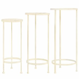 Plant Stand Set 3 Pieces Vintage Style Metal Antique White