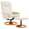 Swivel TV Armchair with Foot Stool Cream Faux Leather