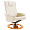 Swivel TV Armchair with Foot Stool Cream Faux Leather