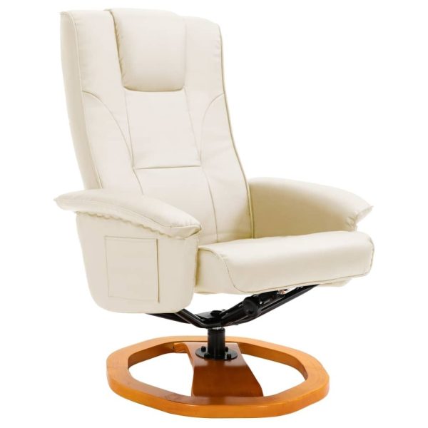 Swivel TV Armchair with Foot Stool Cream Faux Leather