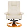 Swivel TV Armchair with Foot Stool Cream Faux Leather