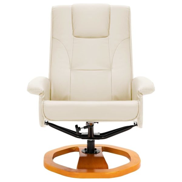 Swivel TV Armchair with Foot Stool Cream Faux Leather