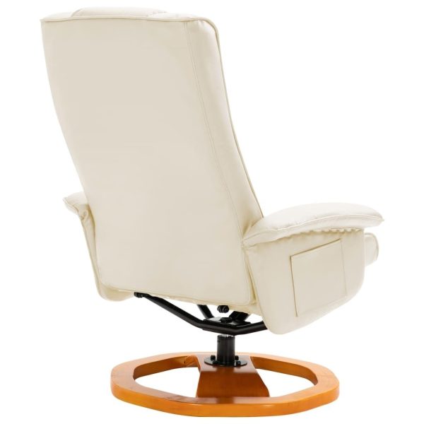 Swivel TV Armchair with Foot Stool Cream Faux Leather