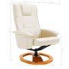 Swivel TV Armchair with Foot Stool Cream Faux Leather