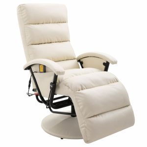 TV Massage Recliner Cream White Faux Leather