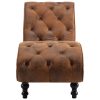 Chaise Lounge Brown Faux Suede Leather