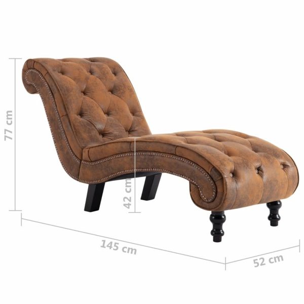 Chaise Lounge Brown Faux Suede Leather