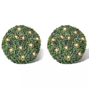 Boxwood Ball Artificial Leaf Topiary Ball 27 cm With Solar LED String 2 pcs