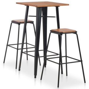 3 Piece Bar Set Steel Black Brown