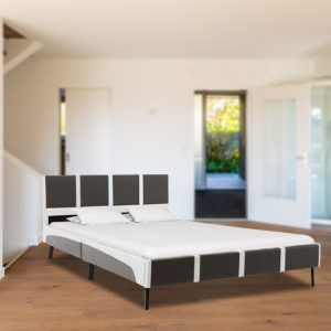 Alma Bed Frame Grey and White Faux Leather 137x187 cm Double Size