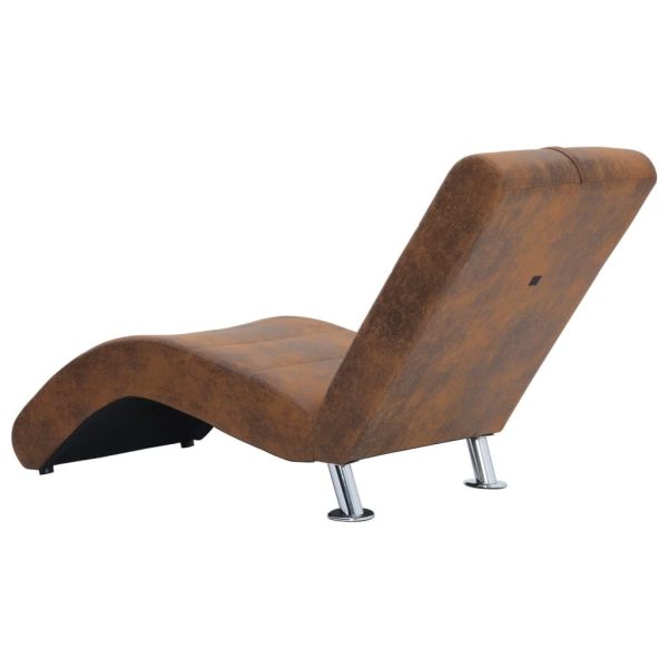 Chaise Longue with Pillow Brown Faux Suede Leather