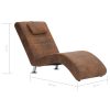 Chaise Longue with Pillow Brown Faux Suede Leather