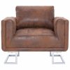 Cube Armchair Brown Faux Suede Leather