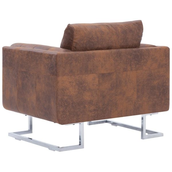 Cube Armchair Brown Faux Suede Leather