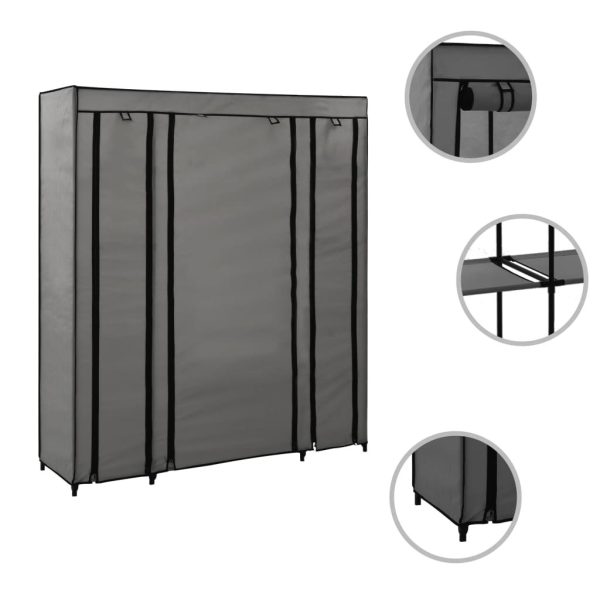 Wardrobe with Compartments and Rods Grey 150x45x176 cm Fabric