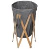 Folding Laundry Basket Grey Wood and Fabric