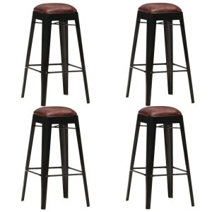 Bar Stools 4 pcs Black Real Leather