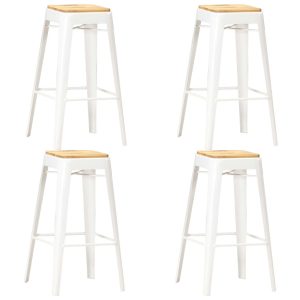 Bar Stools 4 pcs White Solid Mango Wood