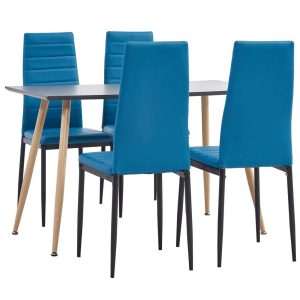 5 Piece Dining Set Faux Leather Sea Blue