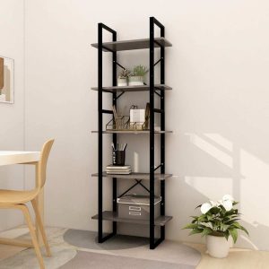 5-Tier Book Cabinet Pinewood – 60x30x175 cm, Grey