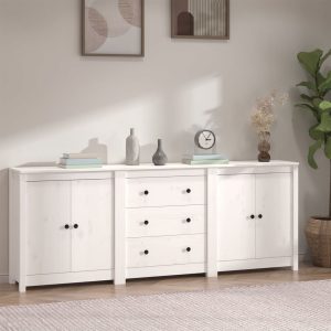 Sideboard 210x35x80 cm Solid Wood Pine – White