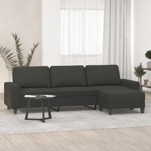 Dominguez 3-Seater Sofa with Footstool Dark Grey 210 cm Microfibre Fabric