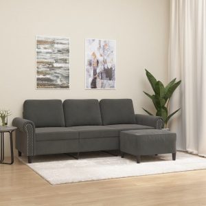 Scunthorpe 3-Seater Sofa with Footstool Dark Grey 180 cm Velvet