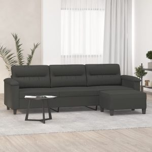 Prescot 3-Seater Sofa with Footstool Dark Grey 210 cm Microfibre Fabric