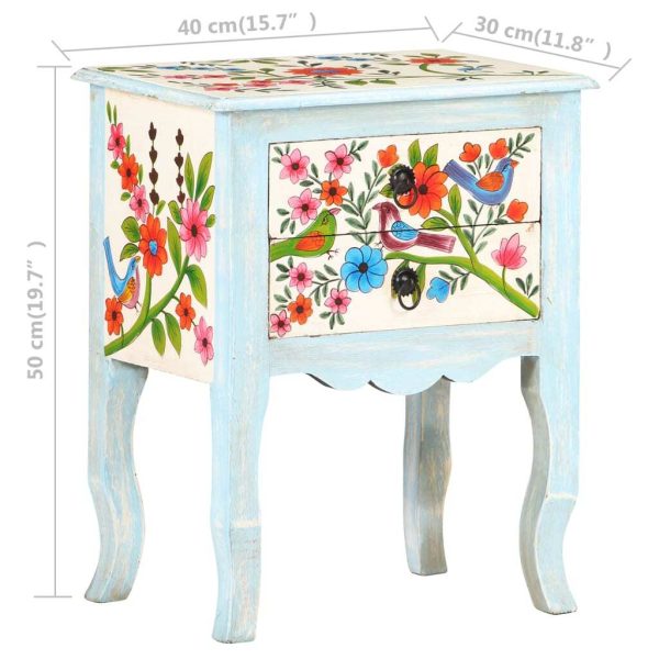 Olney Hand Painted Bedside Cabinet 40x30x50 cm Solid Mango Wood