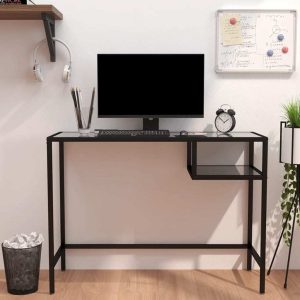 Computer Desk 100x36x74 cm Glass – Black Marble