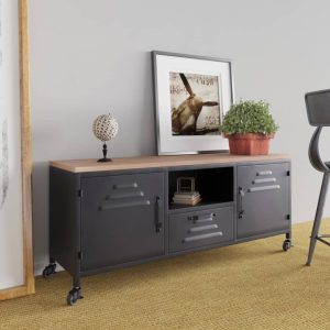 Oswestry TV Cabinet Black 110x30x43 cm Iron and Solid Wood Fir